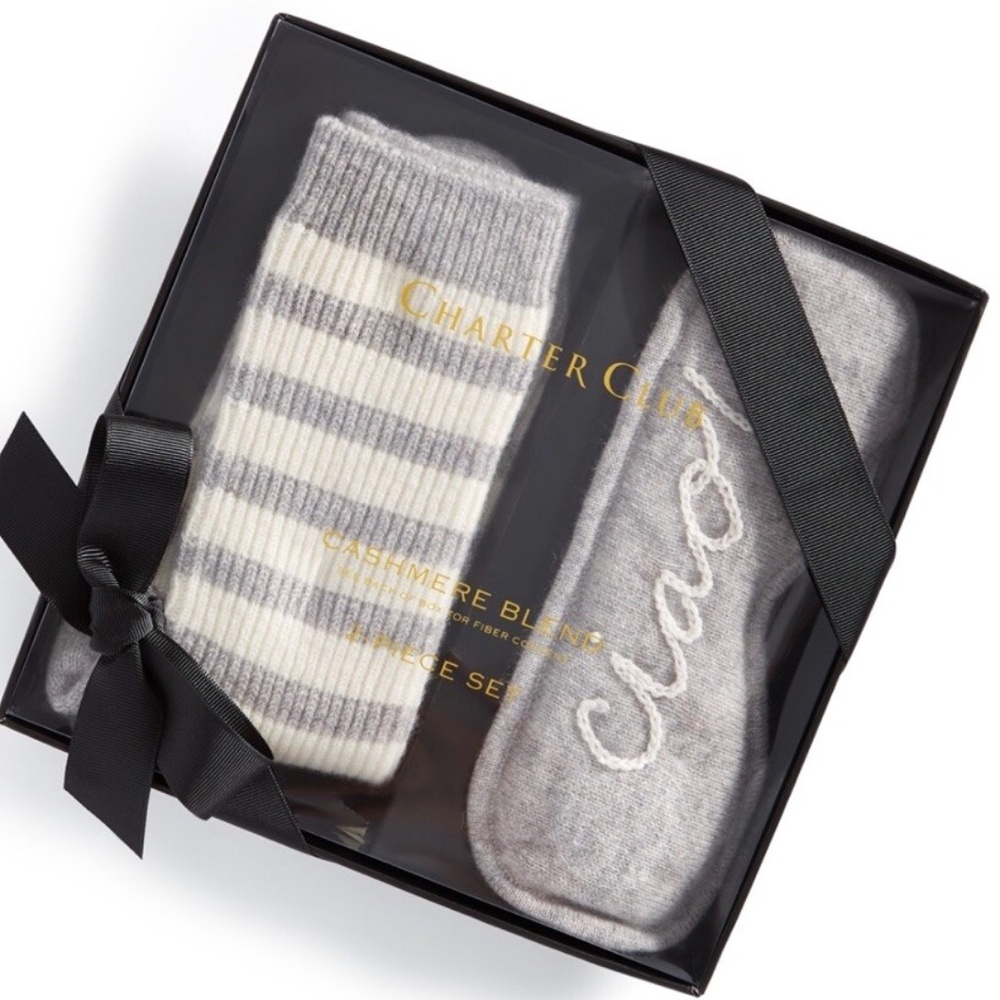 Charter Club Cashmere Blend "Ciao" Sleep Mask + Socks Boxed Gift Set